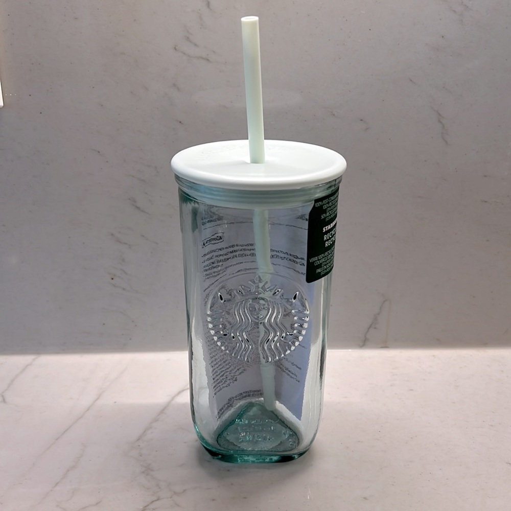 ♻️ Starbucks 2023 Recycled Core Mint Glass 16 oz Triangle Cold Cup Tumbler